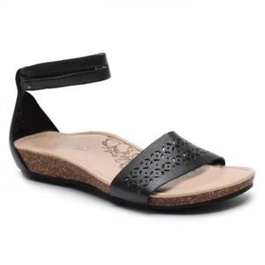 ARTREX Women's Marissa Ankle Strap Black Sandals - Leather Upper Size 8.5